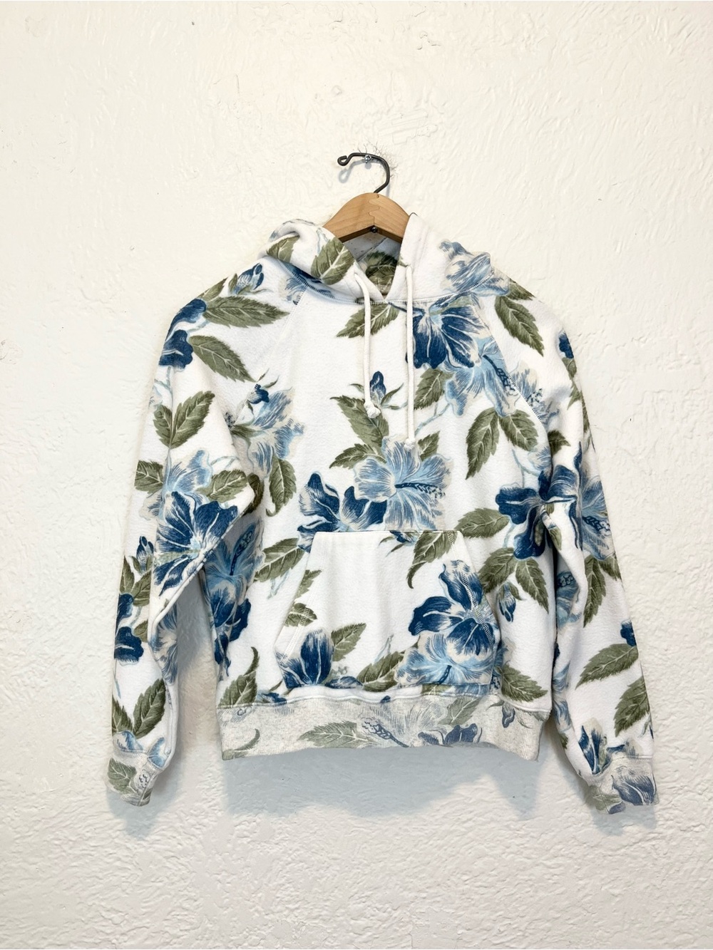 Faherty Hoodie Floral Sweatshirt White Gray Blue Tropical Small S Boho